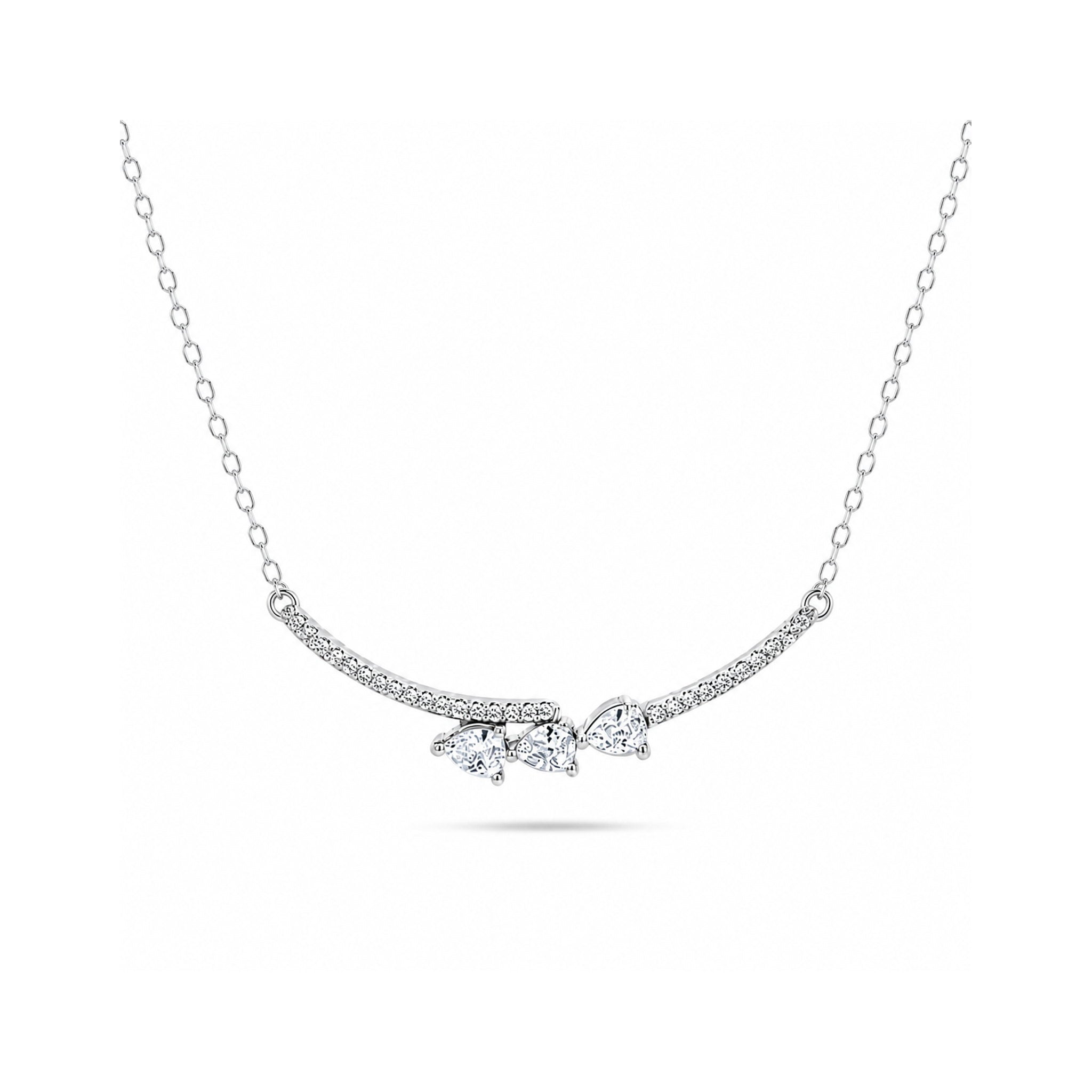 925 Sterling Silver Curved Bar Zircon  Cluster Necklace
