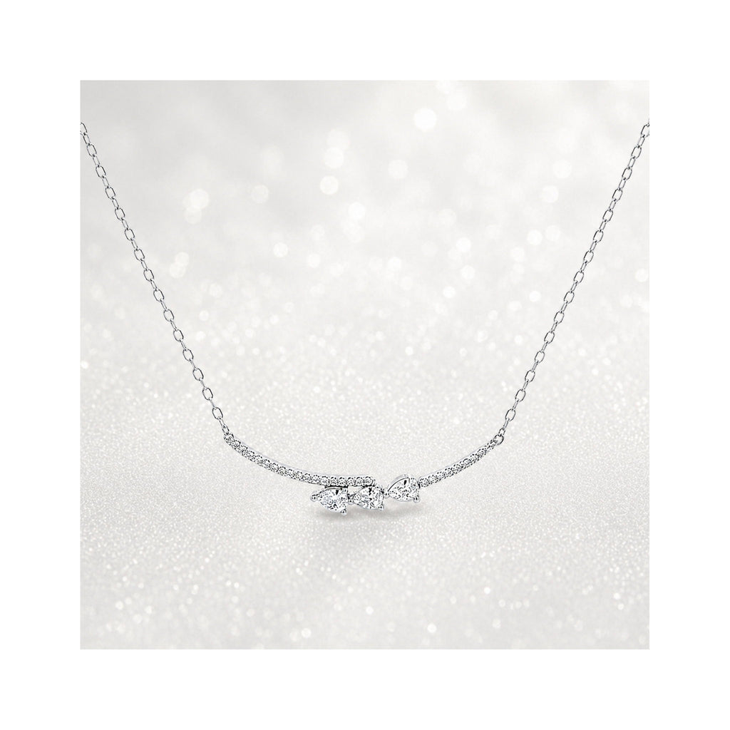 925 Sterling Silver Curved Bar Zircon  Cluster Necklace