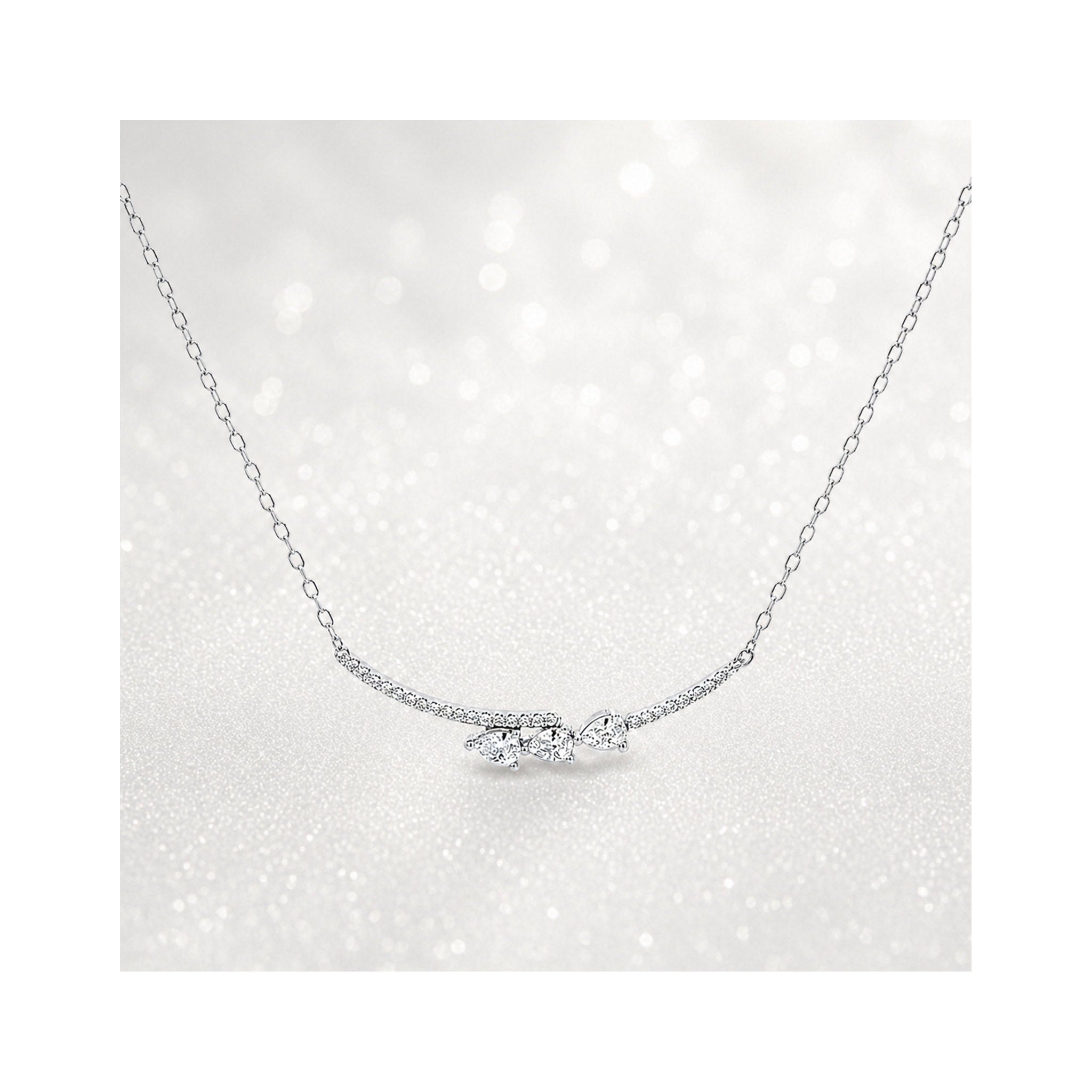 925 Sterling Silver Curved Bar Zircon  Cluster Necklace