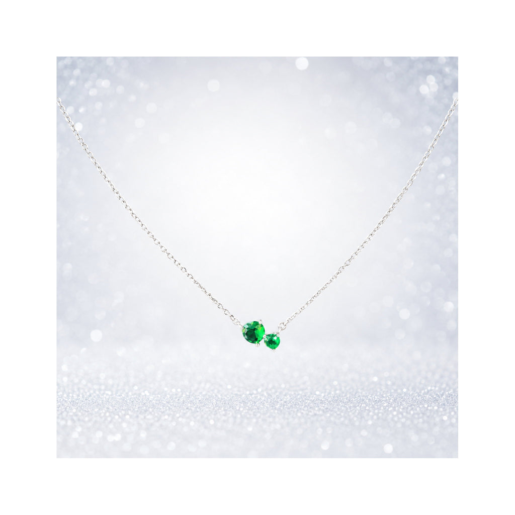 925 Sterling Silver Twin Heart Green Gemstone Chain Necklace