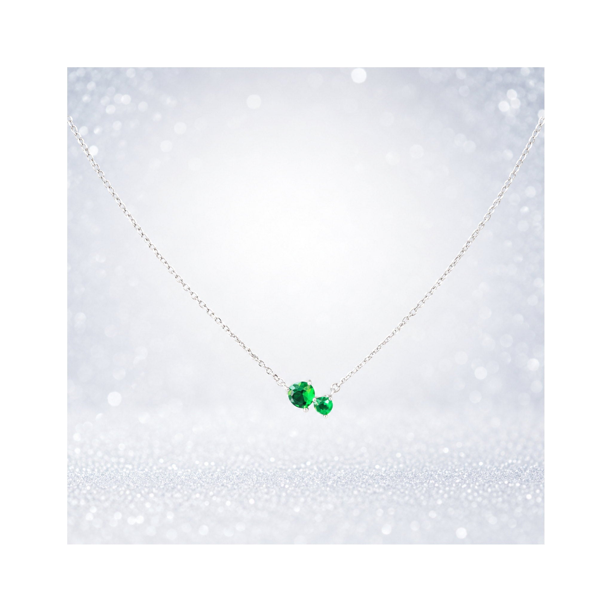 925 Sterling Silver Twin Heart Green Gemstone Chain Necklace