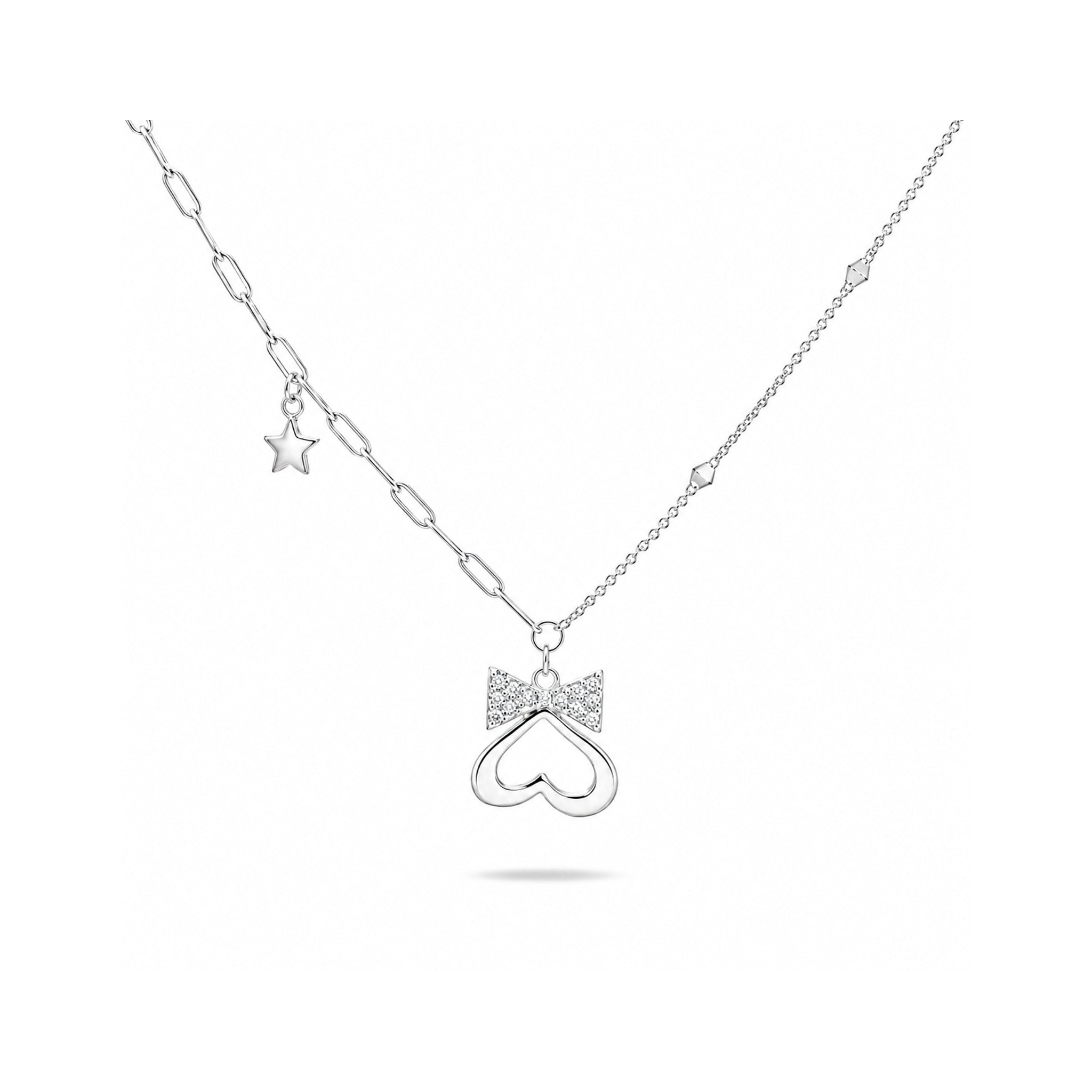 925 Sterling  Silver Bow and Heart Charm Necklace