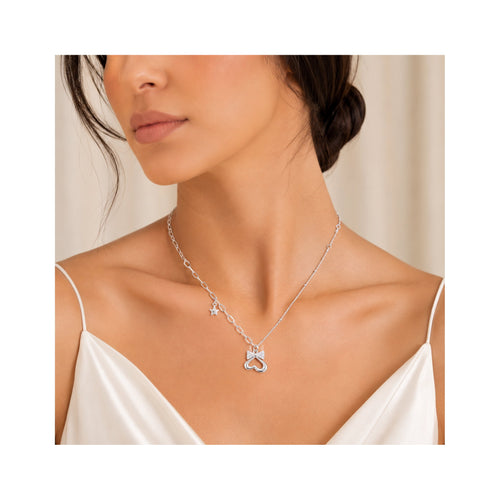 925 Sterling  Silver Bow and Heart Charm Necklace