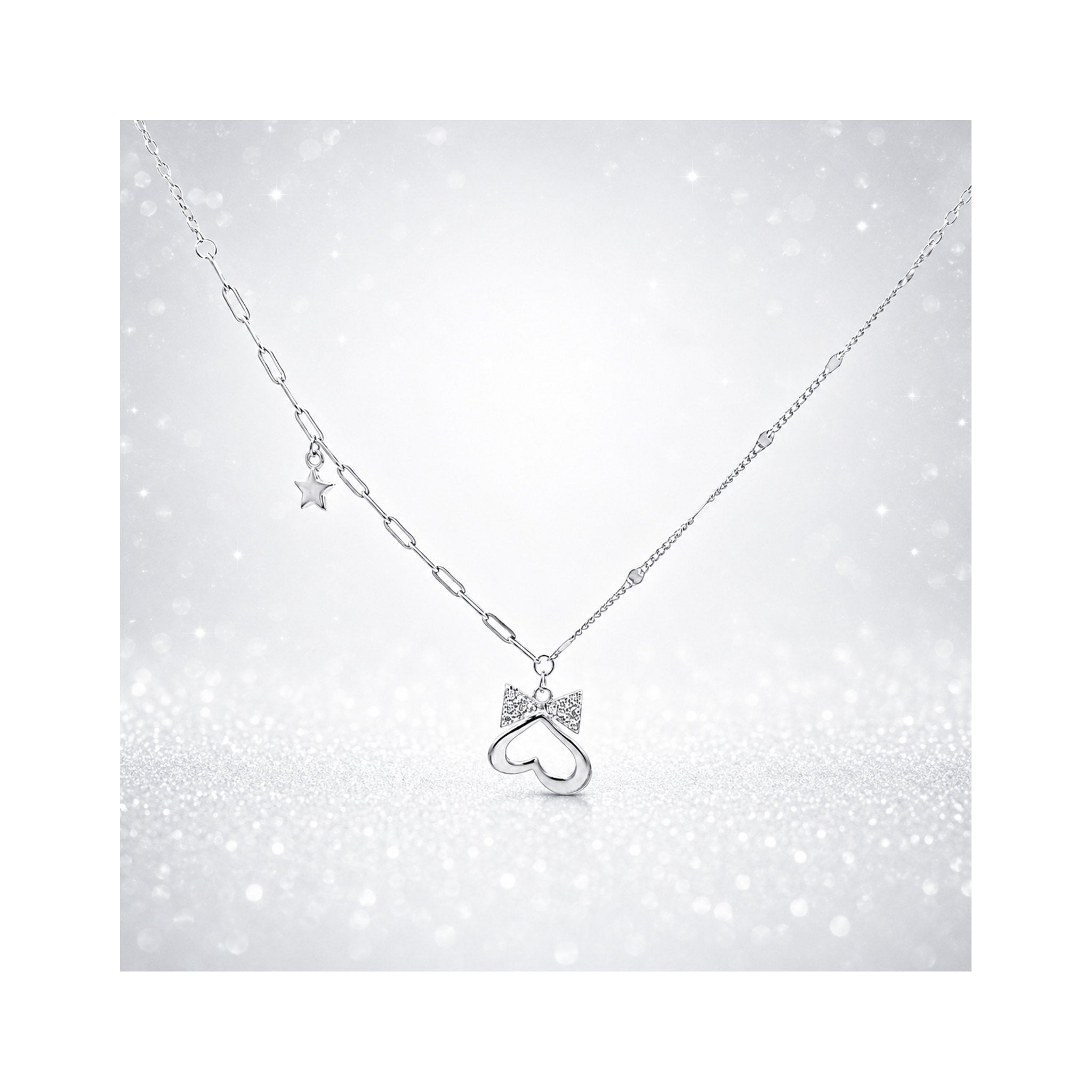 925 Sterling Silver Bow and Heart Charm Necklace – Samvelli