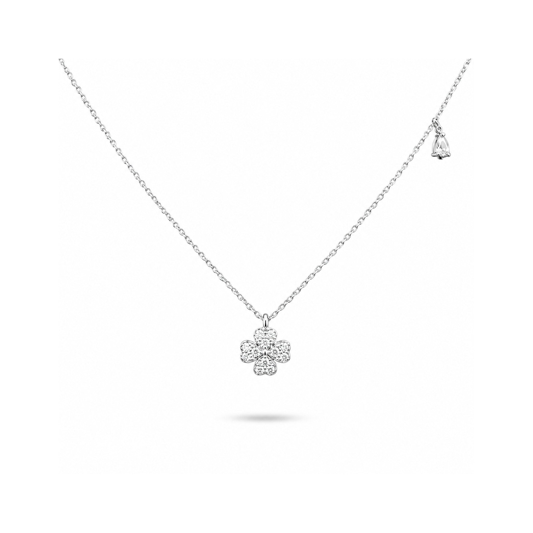 925 Sterling Silver Zircon  Pavé Clover Charm Necklace