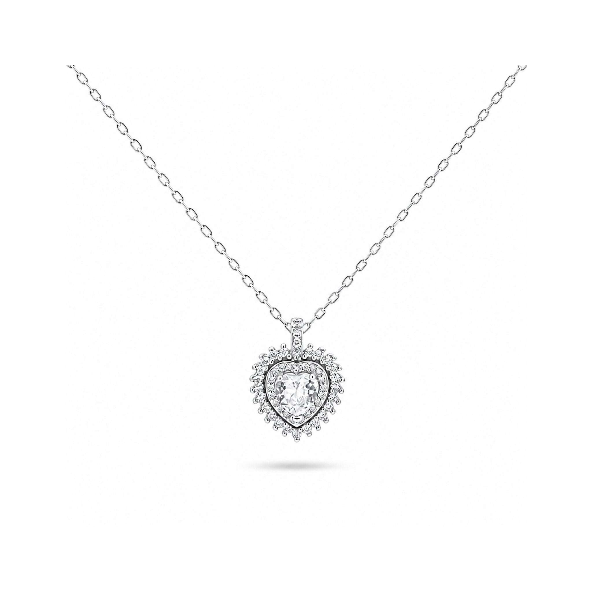925 Sterling Silver  Zircon Heart Double Halo Pendant Necklace