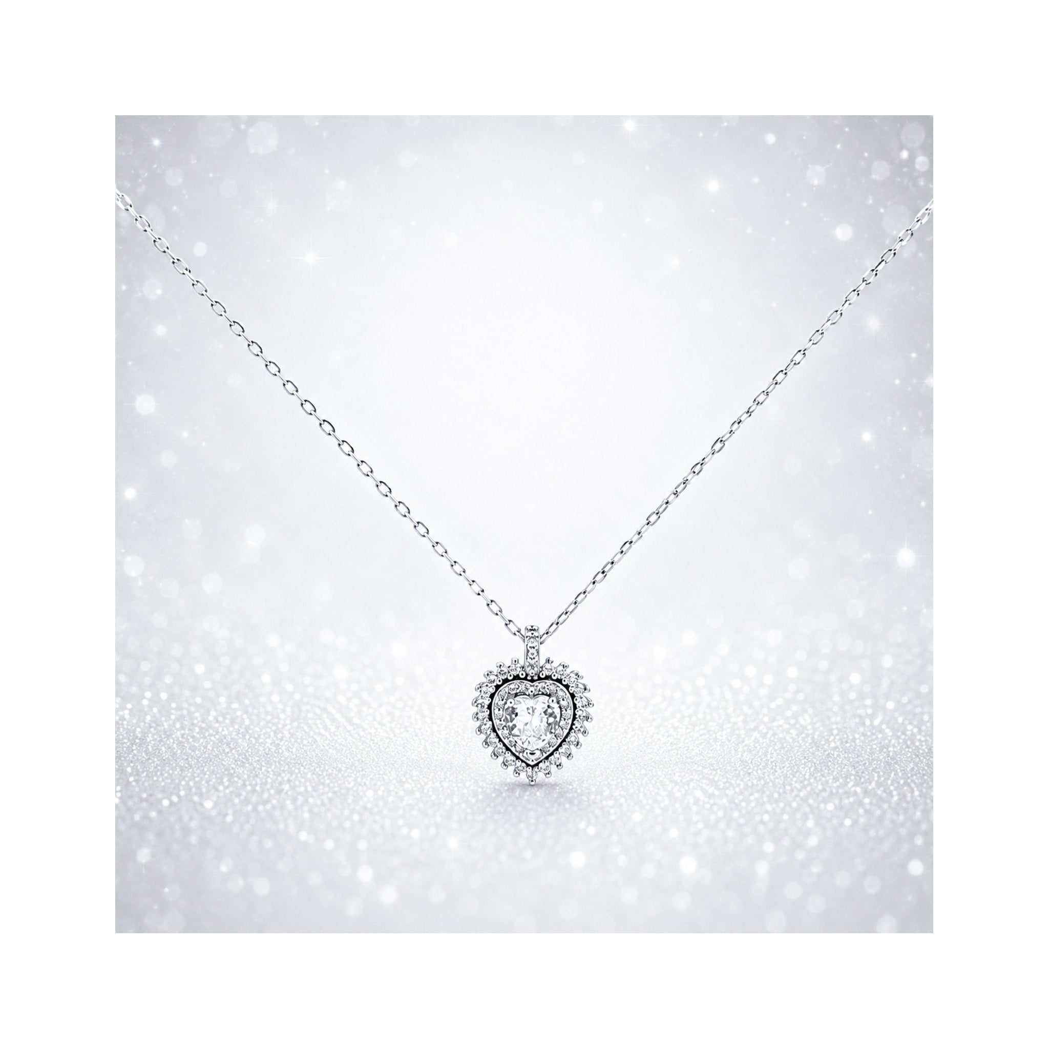 925 Sterling Silver  Zircon Heart Double Halo Pendant Necklace