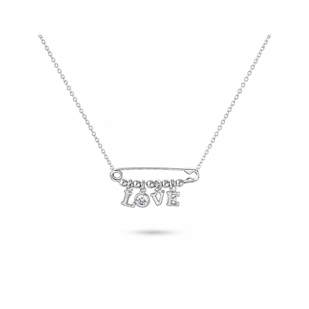 925 Sterling Silver  Love Safety Pin Charm Necklace