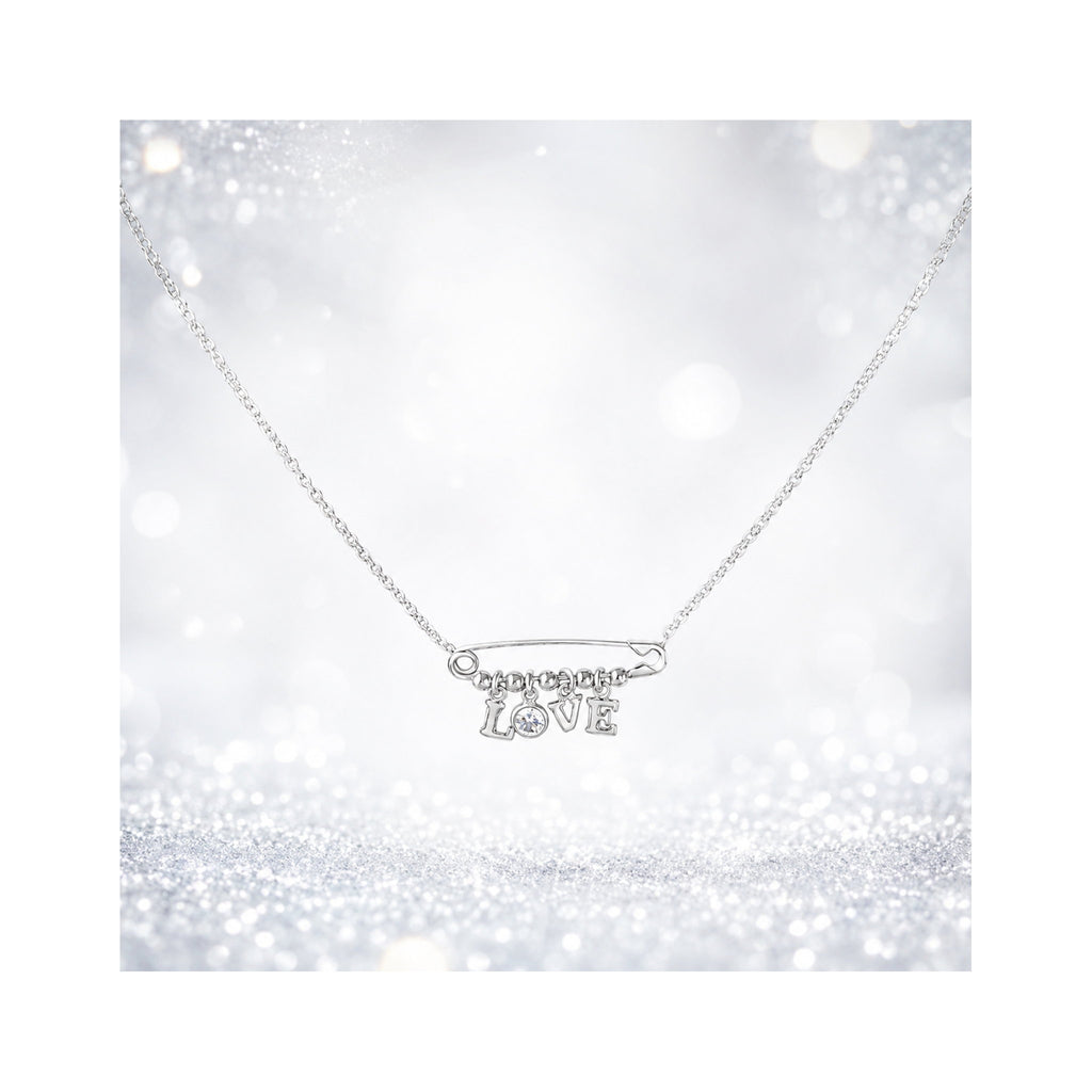 925 Sterling Silver  Love Safety Pin Charm Necklace