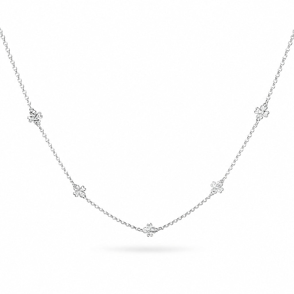 925 Sterling Silver Clover Motif Charm Necklace