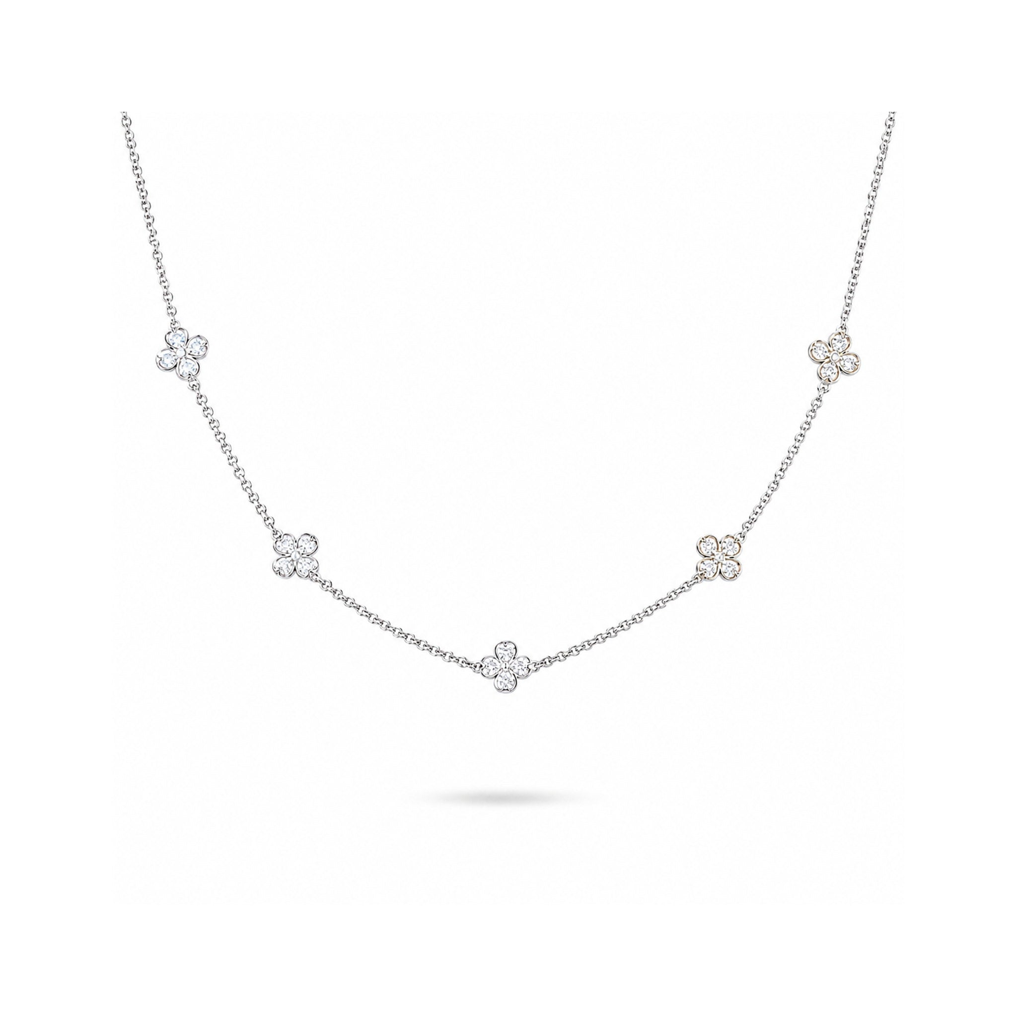 925 Sterling Silver Clover Motif Charm Necklace