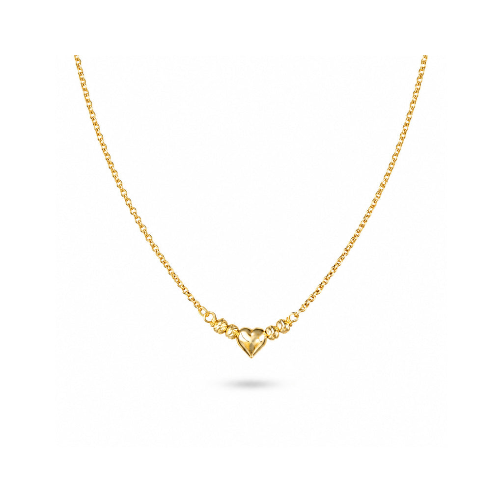 925 Sterling Silver  Gold Plated Heart Charm Necklace with Textured Accents