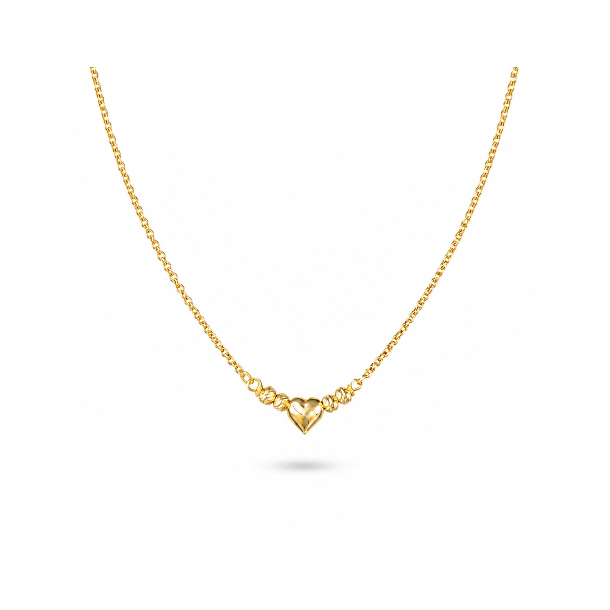 925 Sterling Silver  Gold Plated Heart Charm Necklace with Textured Accents