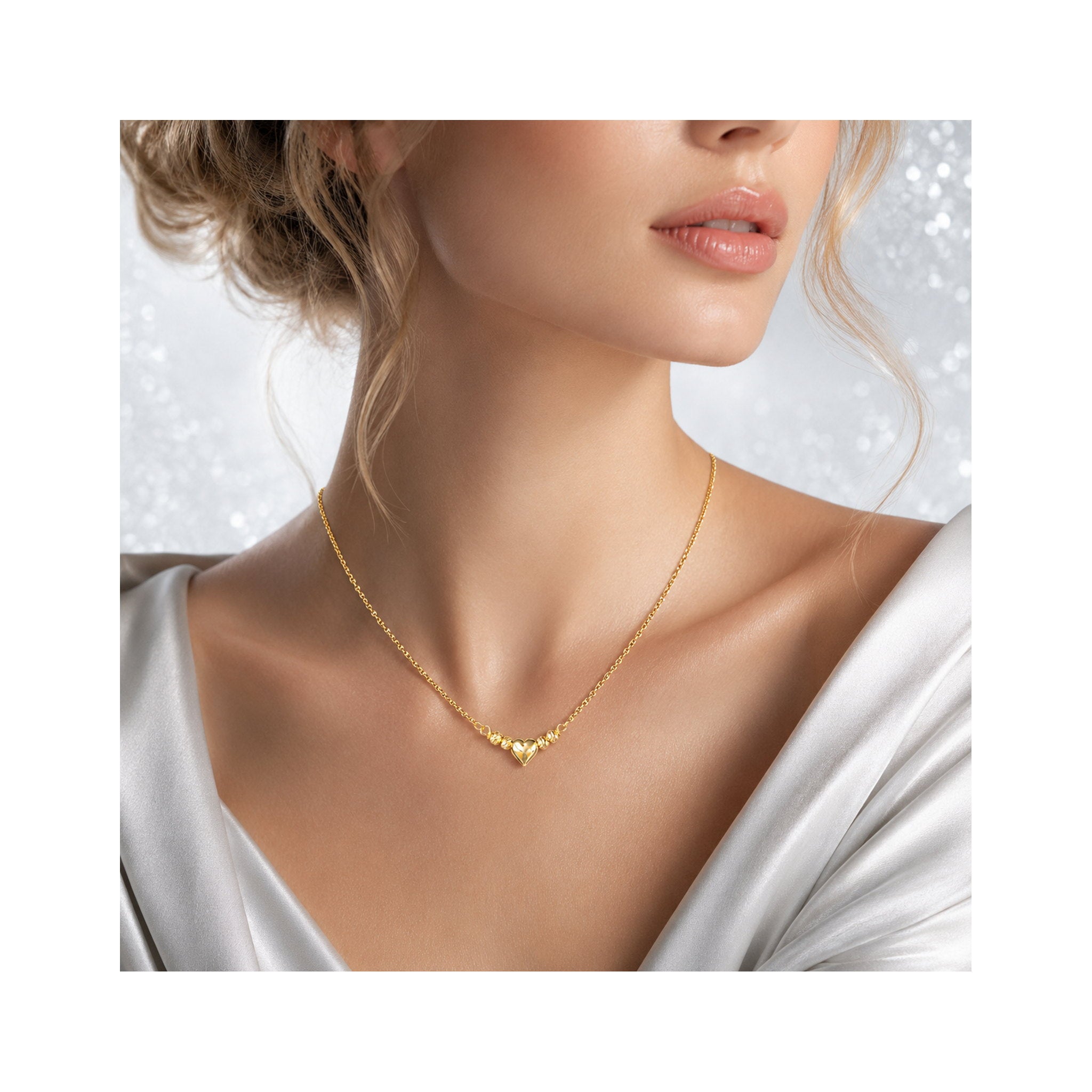 925 Sterling Silver  Gold Plated Heart Charm Necklace with Textured Accents