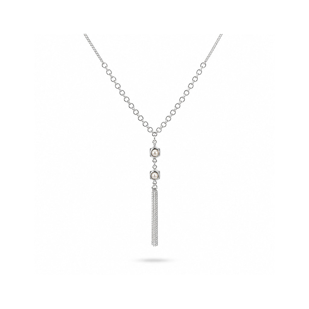 925 Sterling Silver Y-Drop Chain Necklace with Beaded Tassel Detail
