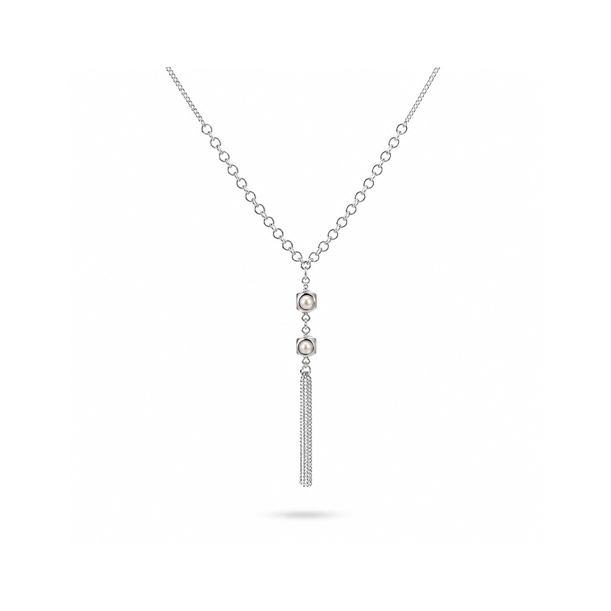 925 Sterling Silver Y-Drop Chain Necklace with Beaded Tassel Detail