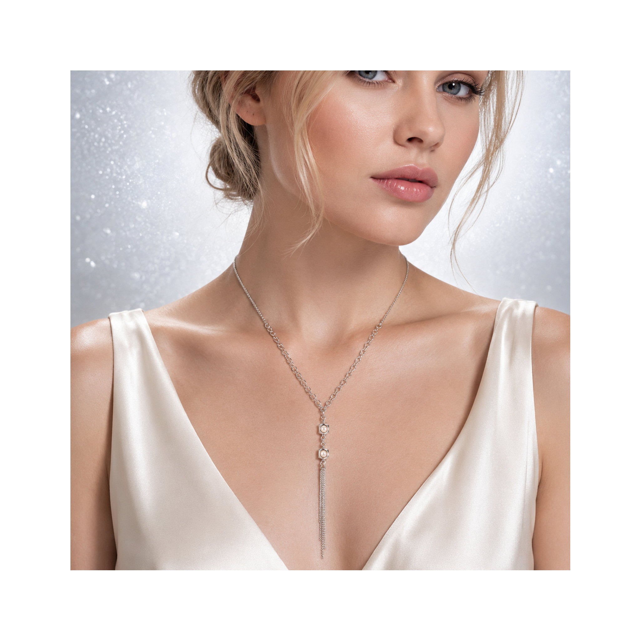 925 Sterling Silver Y-Drop Chain Necklace with Beaded Tassel Detail