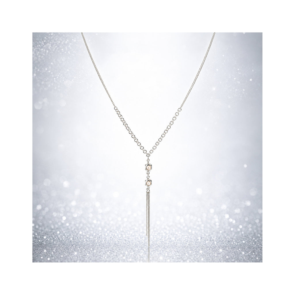 925 Sterling Silver Y-Drop Chain Necklace with Beaded Tassel Detail
