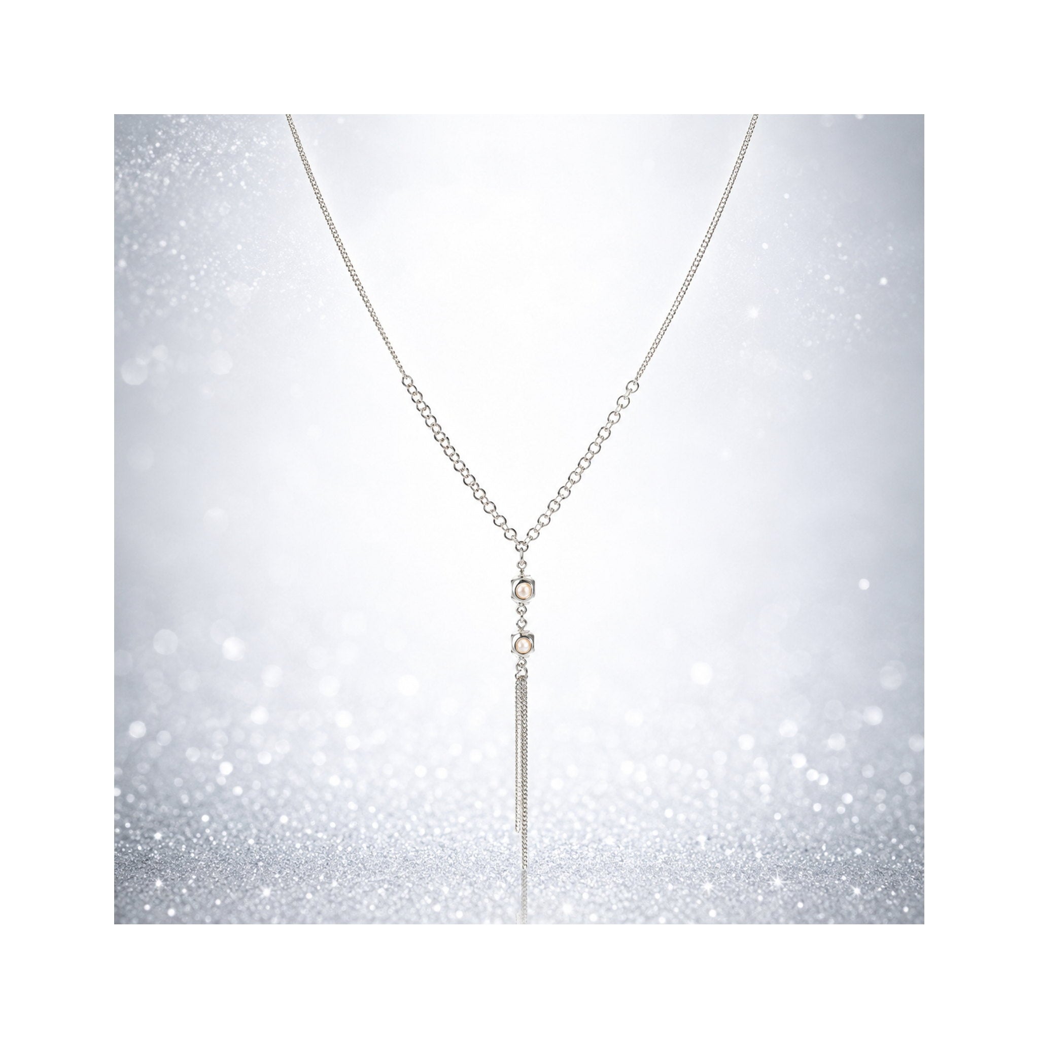 925 Sterling Silver Y-Drop Chain Necklace with Beaded Tassel Detail