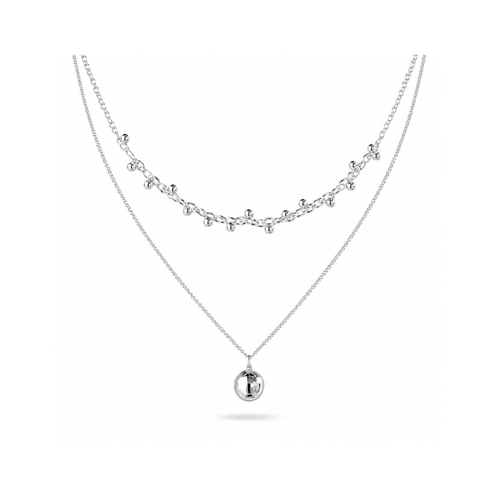 925 Sterling Silver Layered Necklace with Beaded Chain and Sphere Pendant