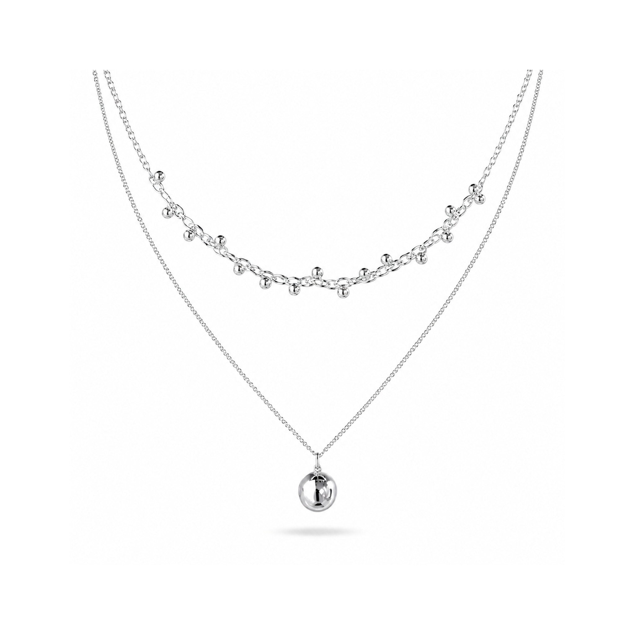 925 Sterling Silver Layered Necklace with Beaded Chain and Sphere Pendant