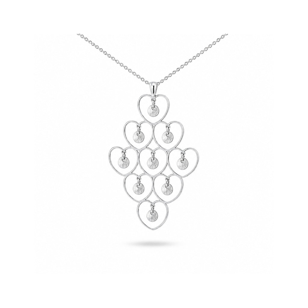 925 Sterling Silver Articulated  Multi-Heart and Disc Pendant Necklace