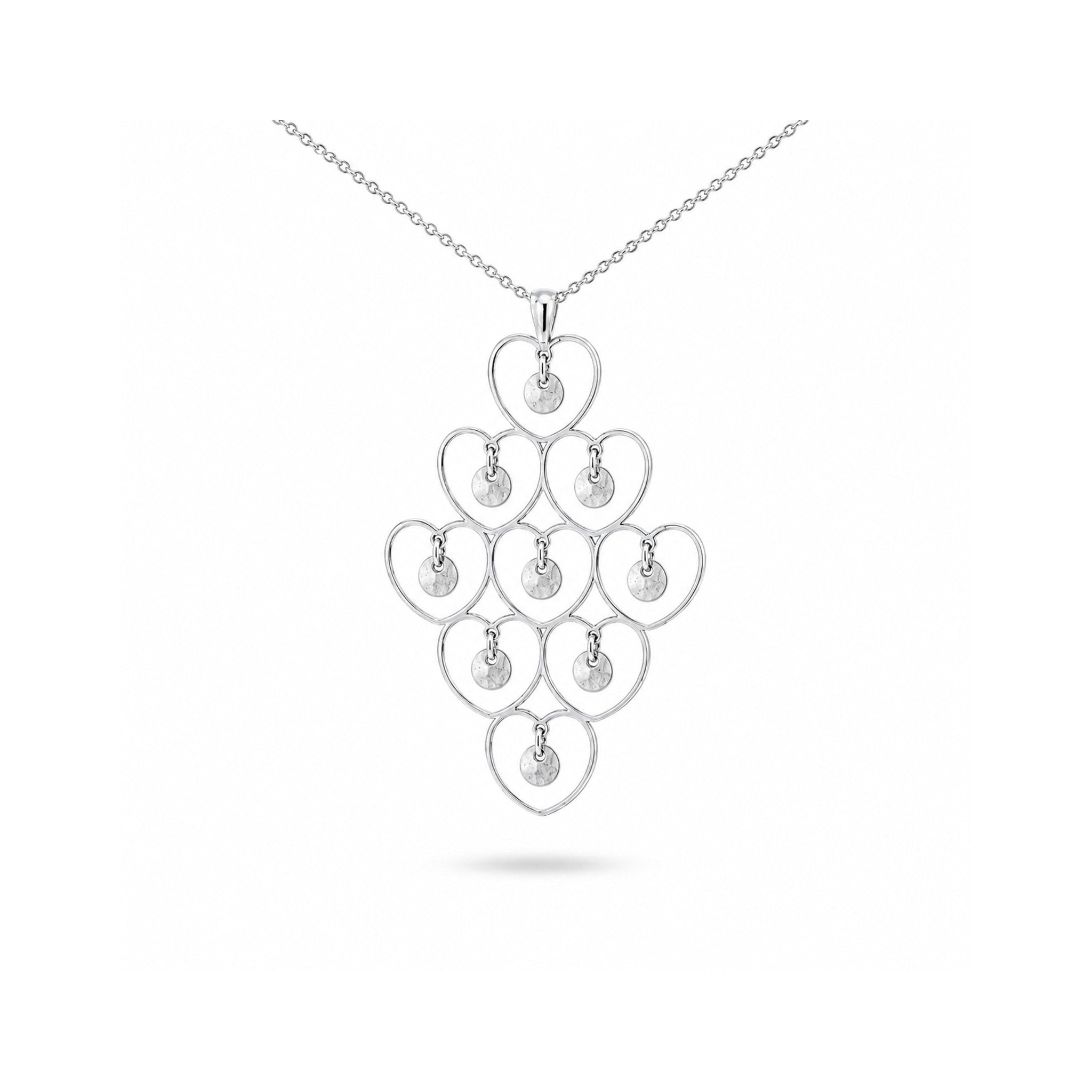 925 Sterling Silver Articulated  Multi-Heart and Disc Pendant Necklace