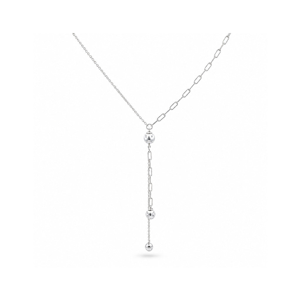 925 Sterling Silver Lariat Necklace with Mixed Chain Design