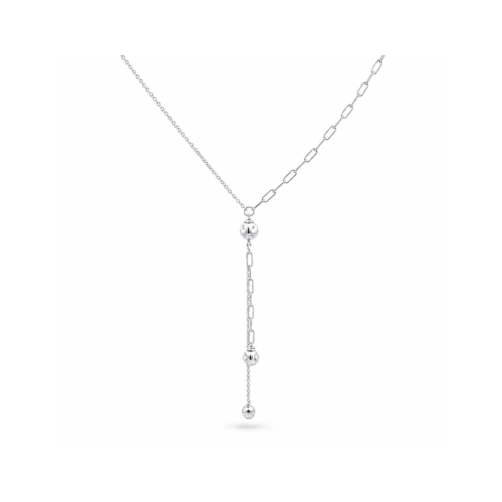 925 Sterling Silver Lariat Necklace with Mixed Chain Design