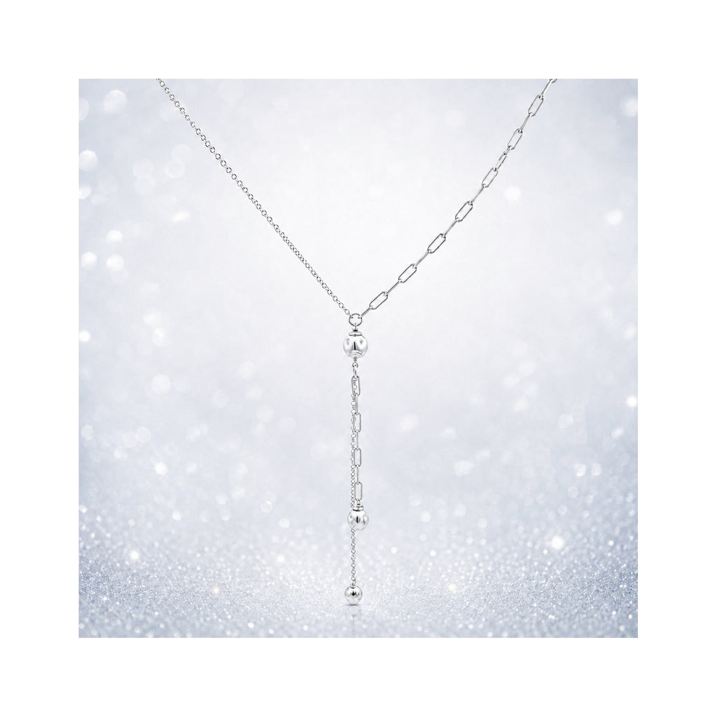 925 Sterling Silver Lariat Necklace with Mixed Chain Design