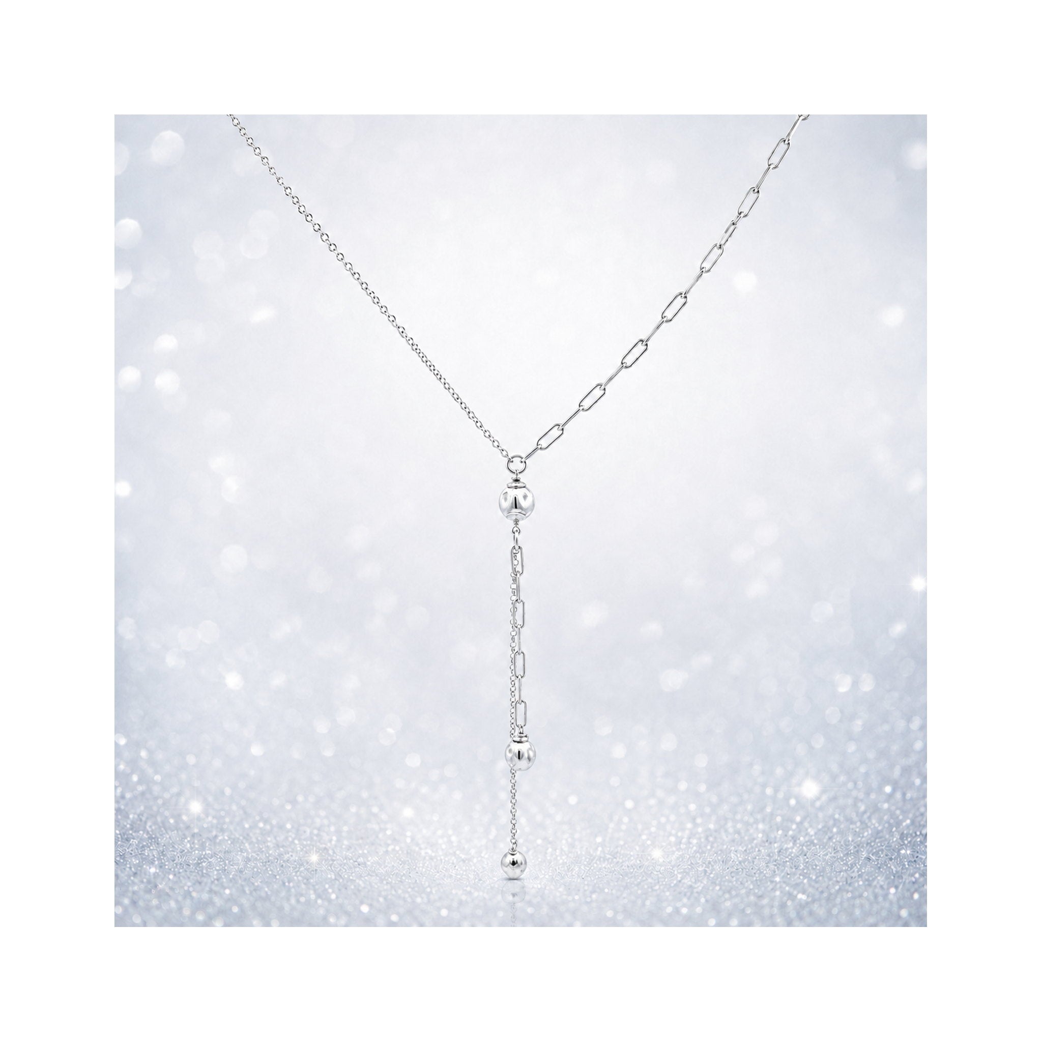 925 Sterling Silver Lariat Necklace with Mixed Chain Design