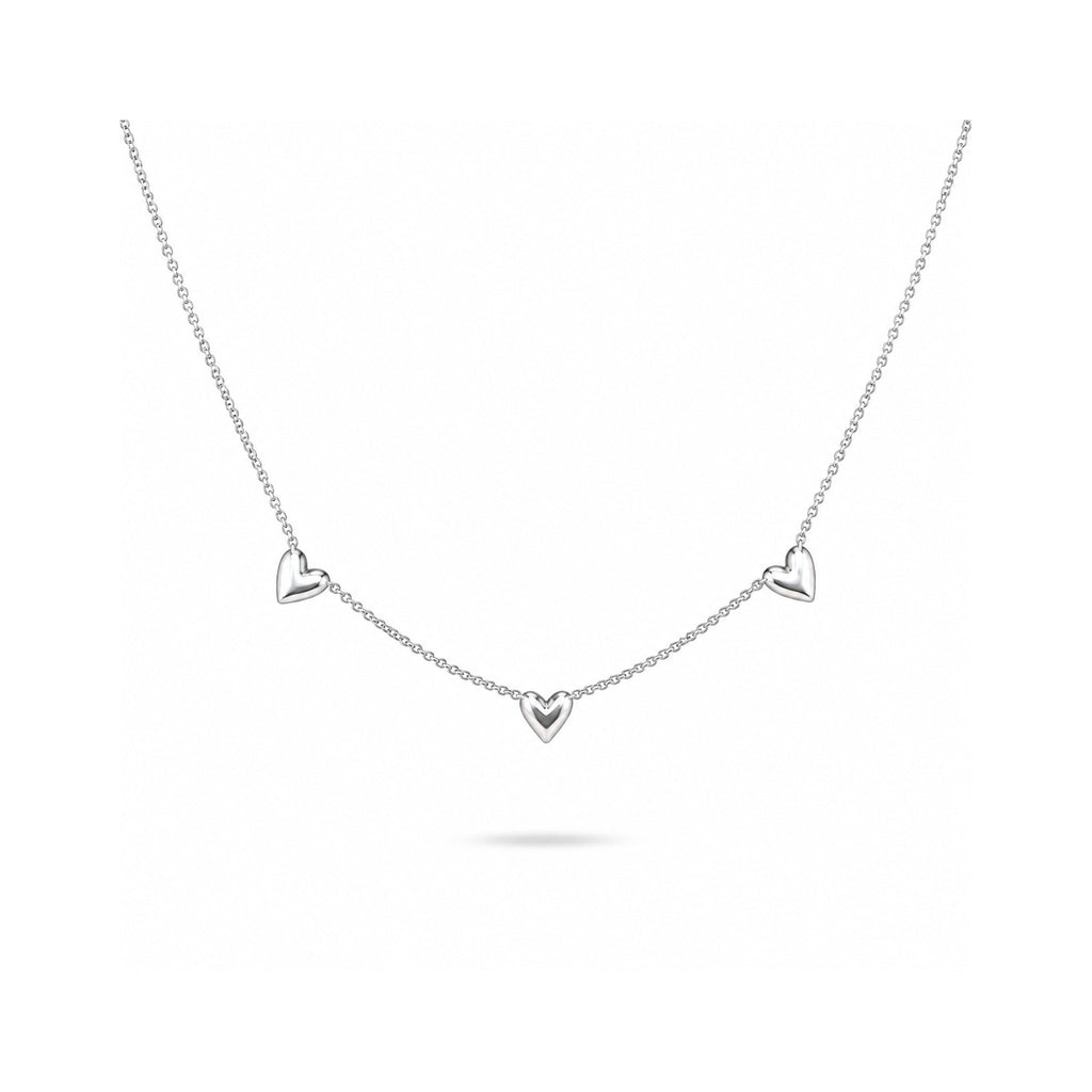 925 Sterling Silver Triple Heart Charm Necklace