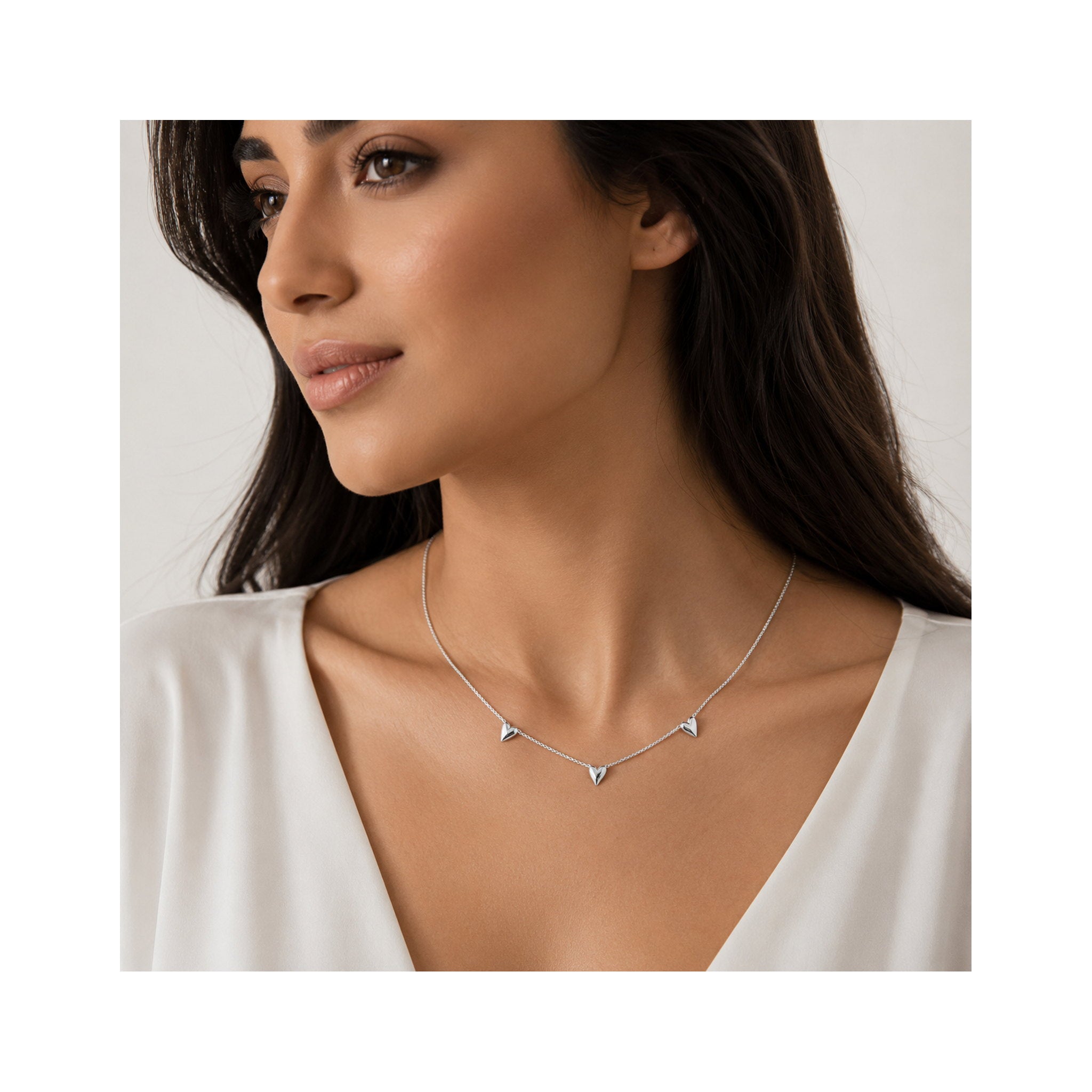 925 Sterling Silver Triple Heart Charm Necklace