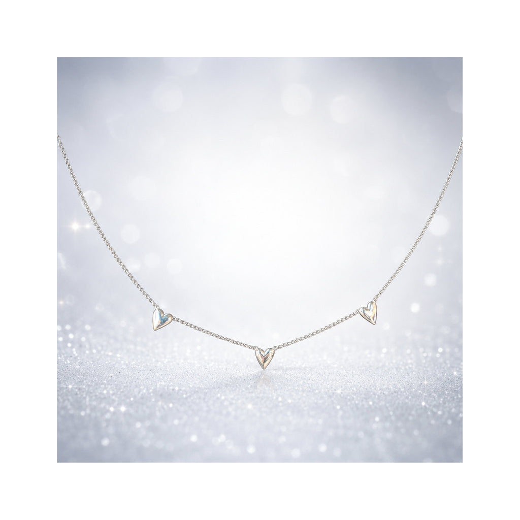 925 Sterling Silver Triple Heart Charm Necklace