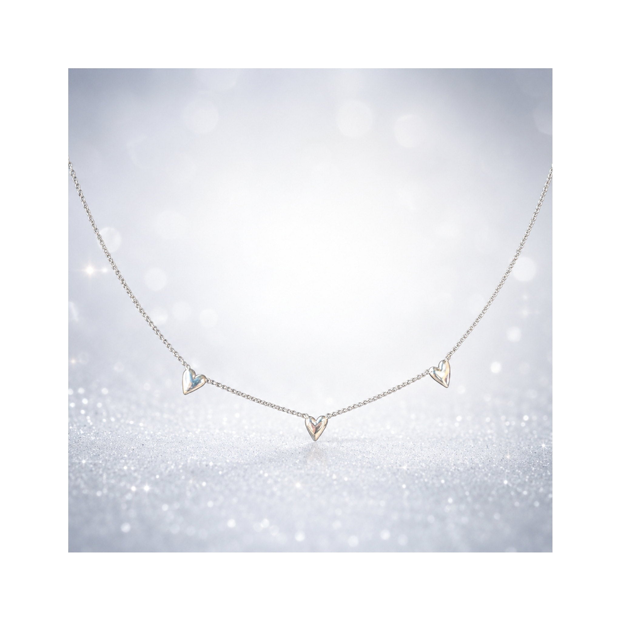 925 Sterling Silver Triple Heart Charm Necklace