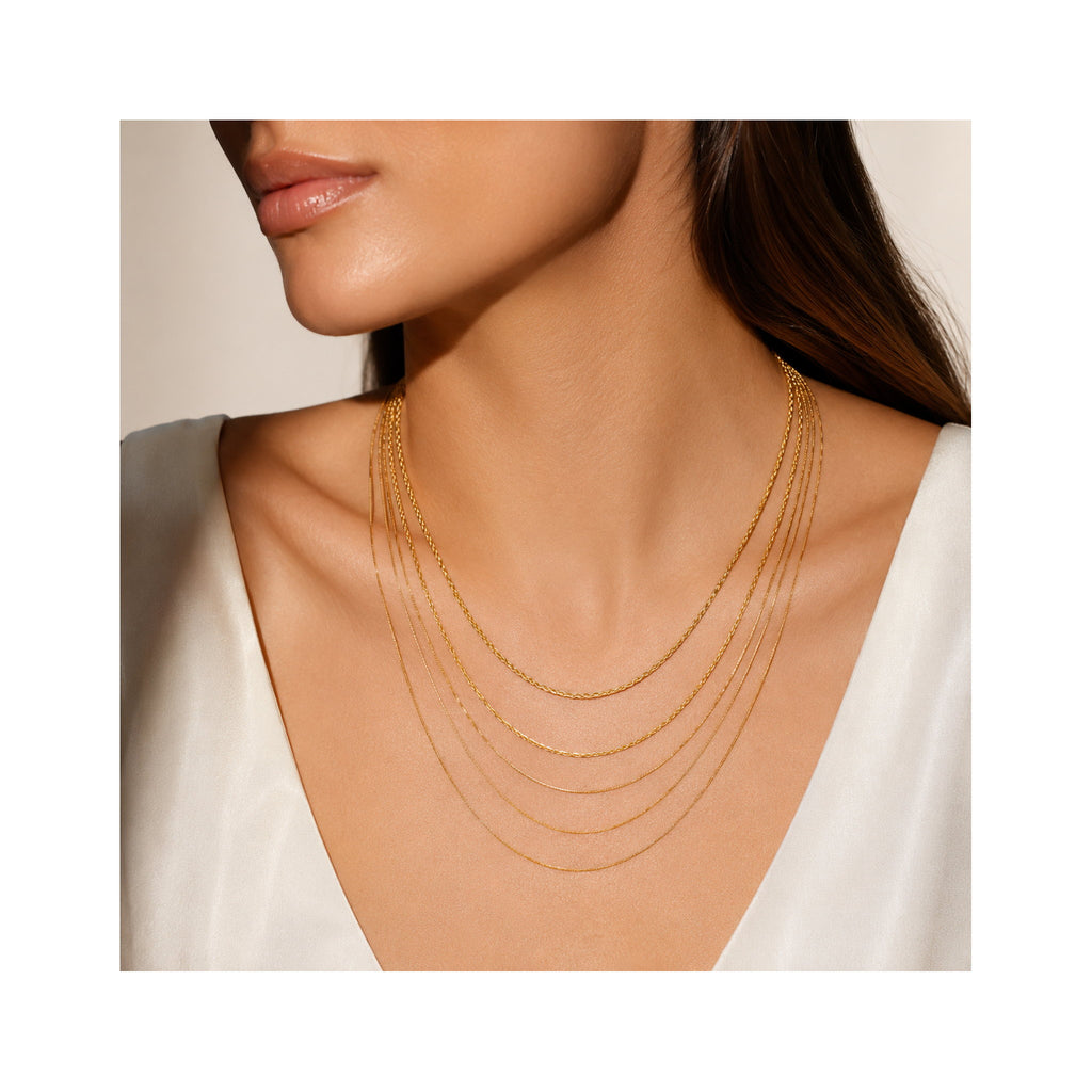 925 Sterling Silver Gold Plated   Multi-Strand Layered Chain Necklace