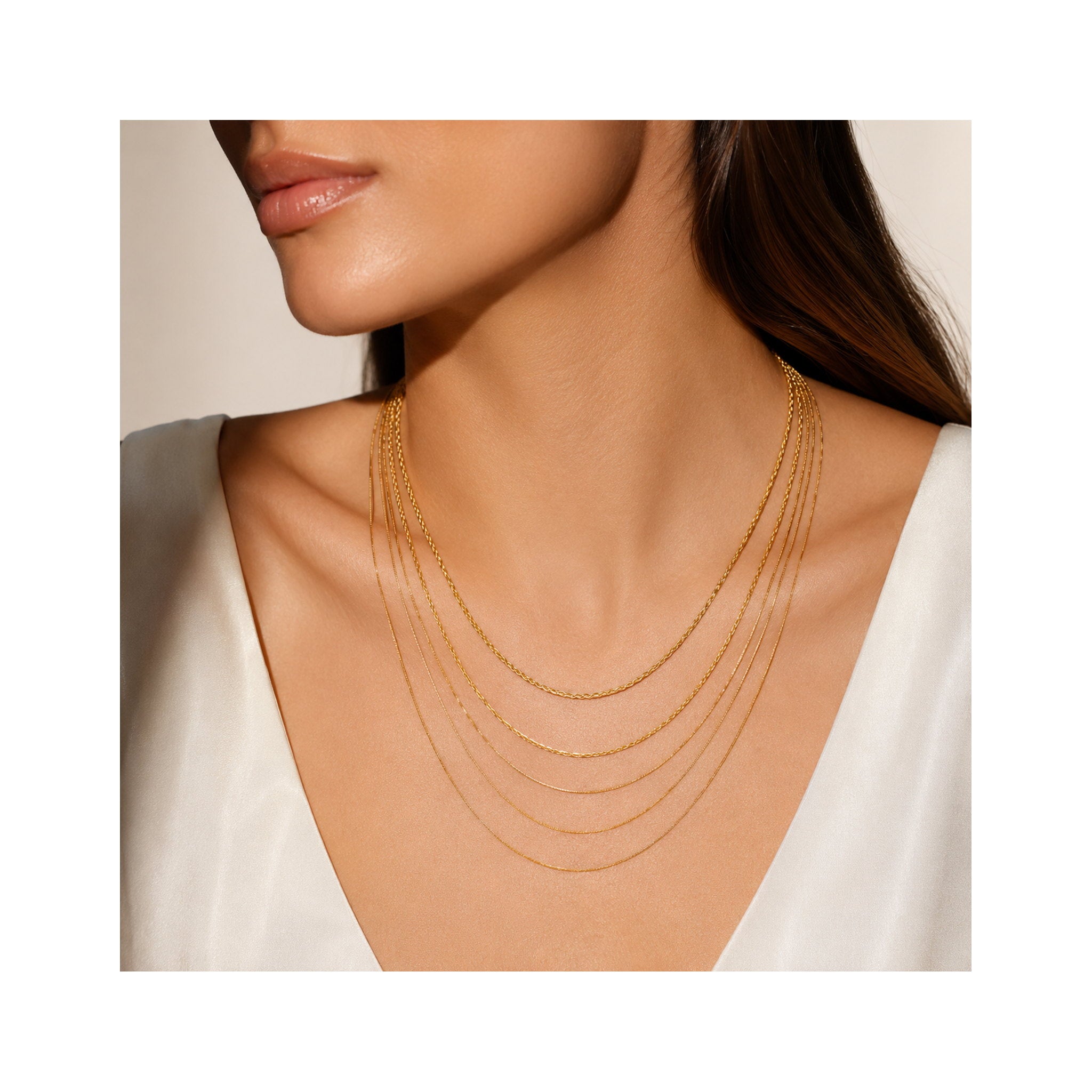925 Sterling Silver Gold Plated   Multi-Strand Layered Chain Necklace