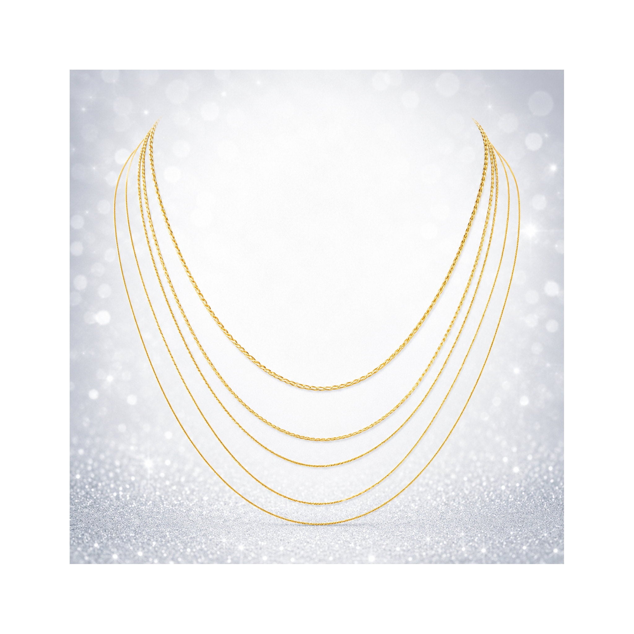 925 Sterling Silver Gold Plated   Multi-Strand Layered Chain Necklace