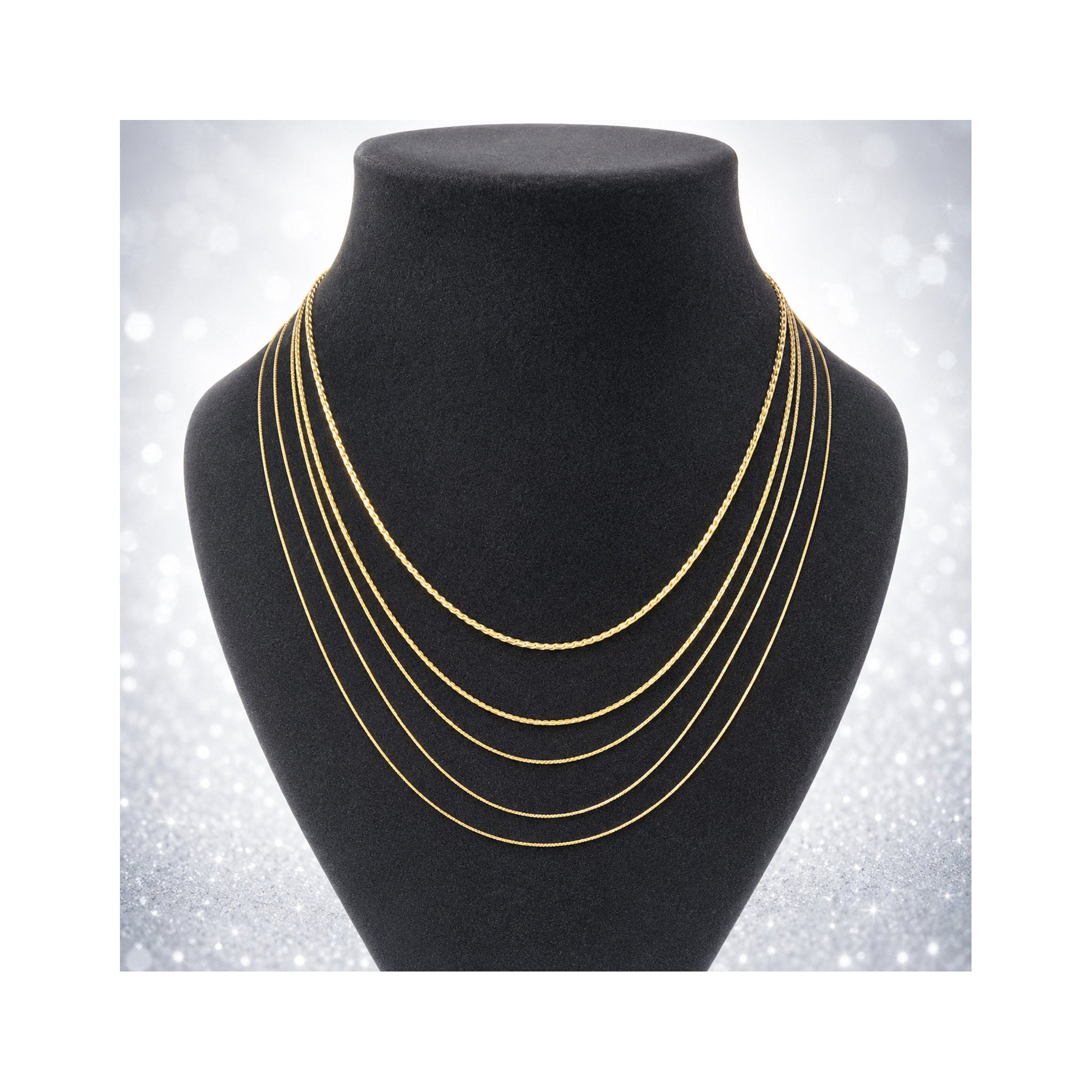 925 Sterling Silver Gold Plated   Multi-Strand Layered Chain Necklace