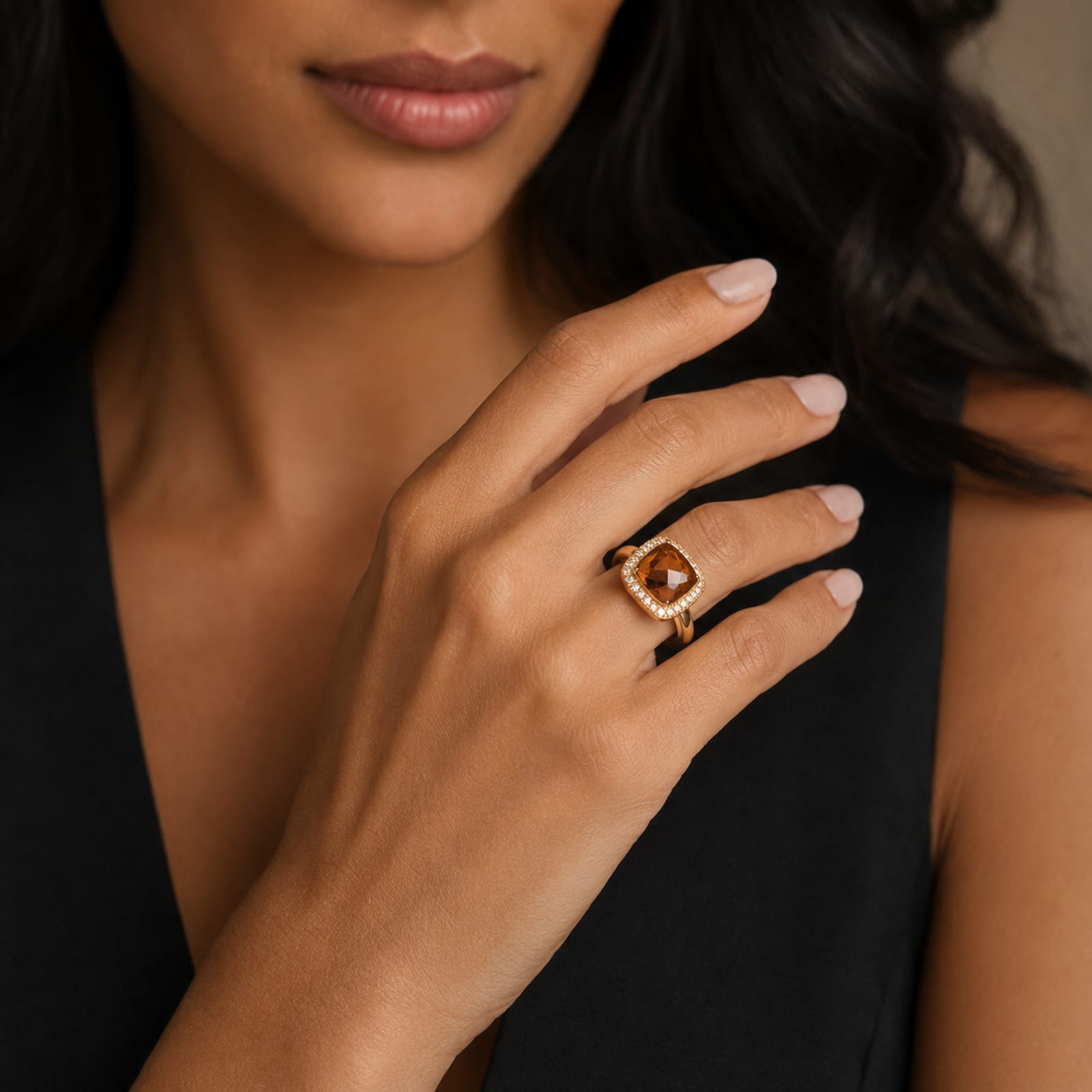 925 Sterling Silver Gold  Plated  Square Frame Solitaire Ring