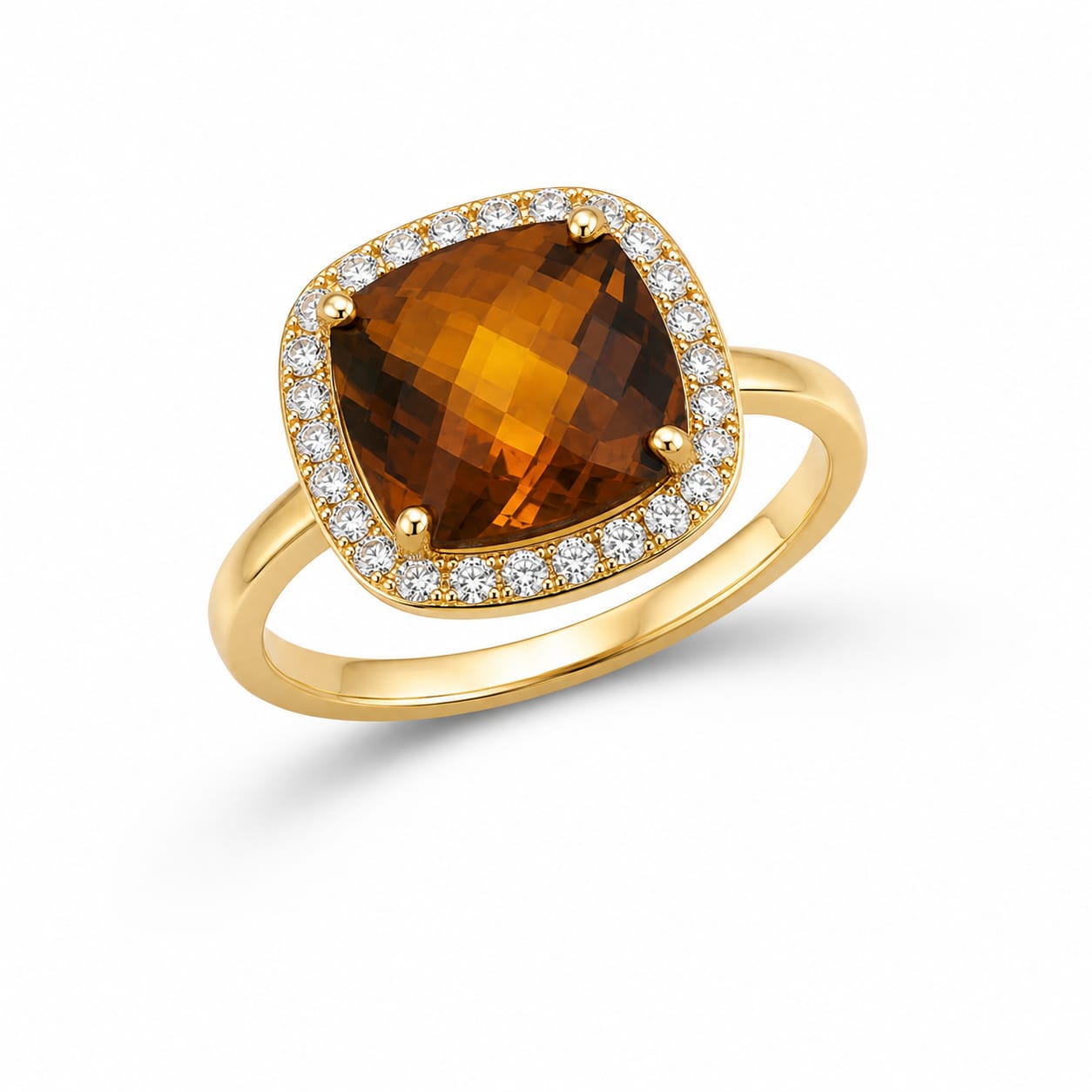 925 Sterling Silver Gold  Plated  Square Frame Solitaire Ring
