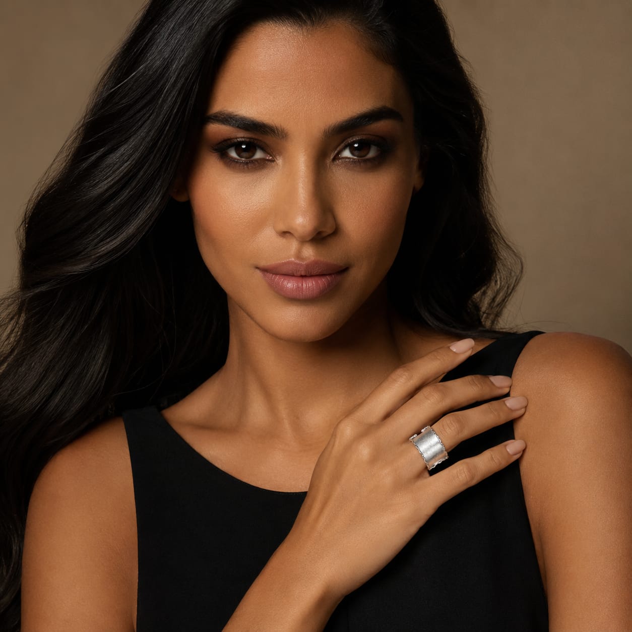 925 Sterling  Silver Textured Wide Band Ring with Organic Edges