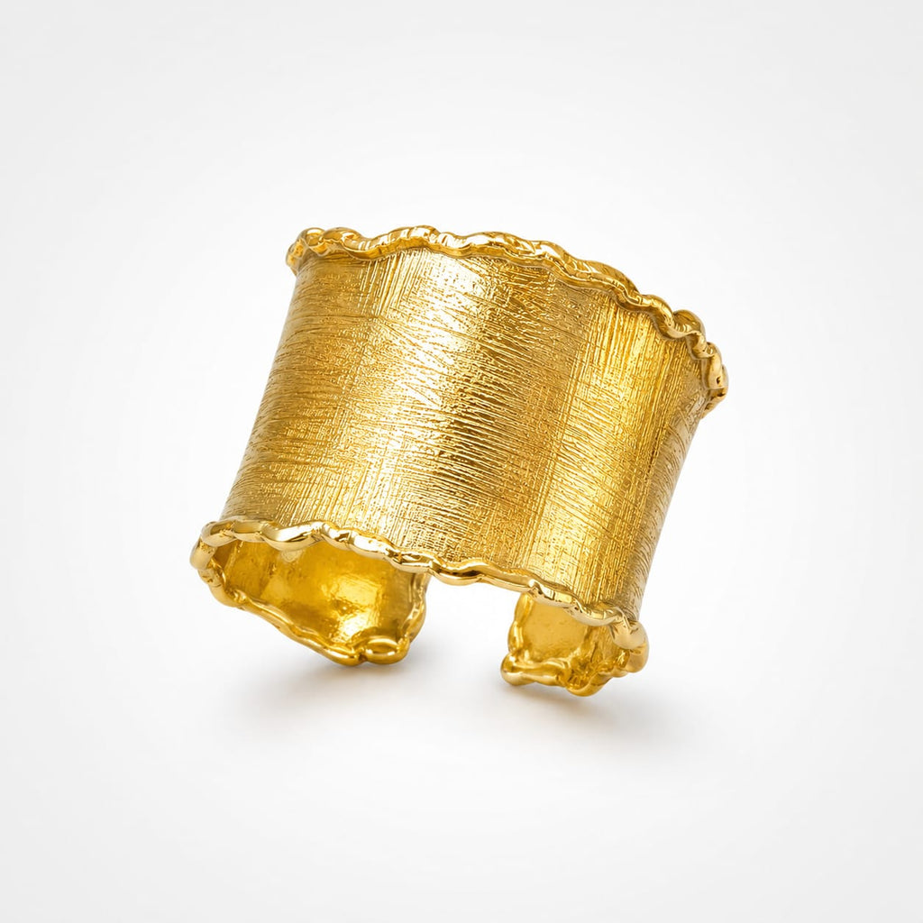 925 Sterling  Silver Gold Plated Textured Wide Band Ring with Organic Edges