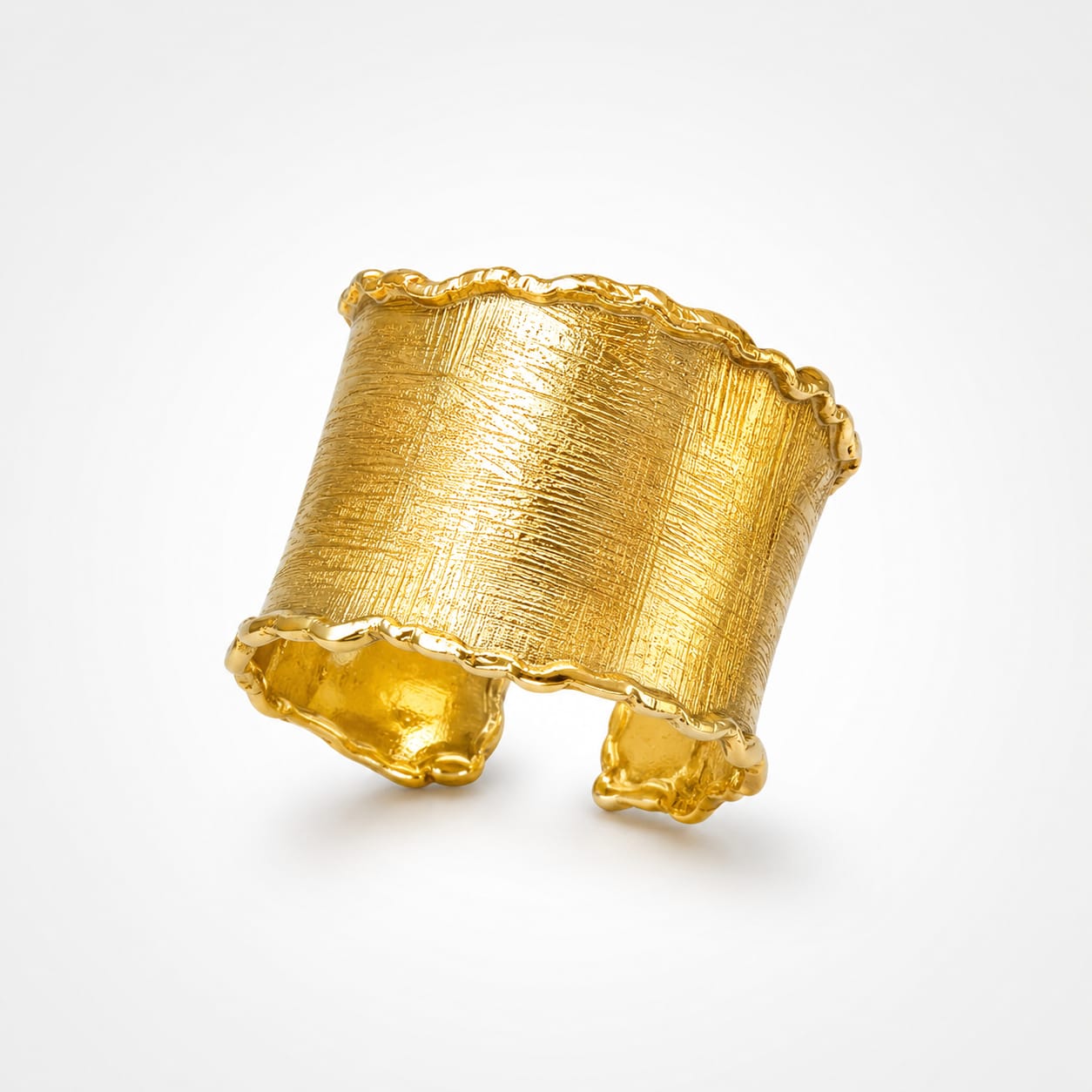 925 Sterling  Silver Gold Plated Textured Wide Band Ring with Organic Edges