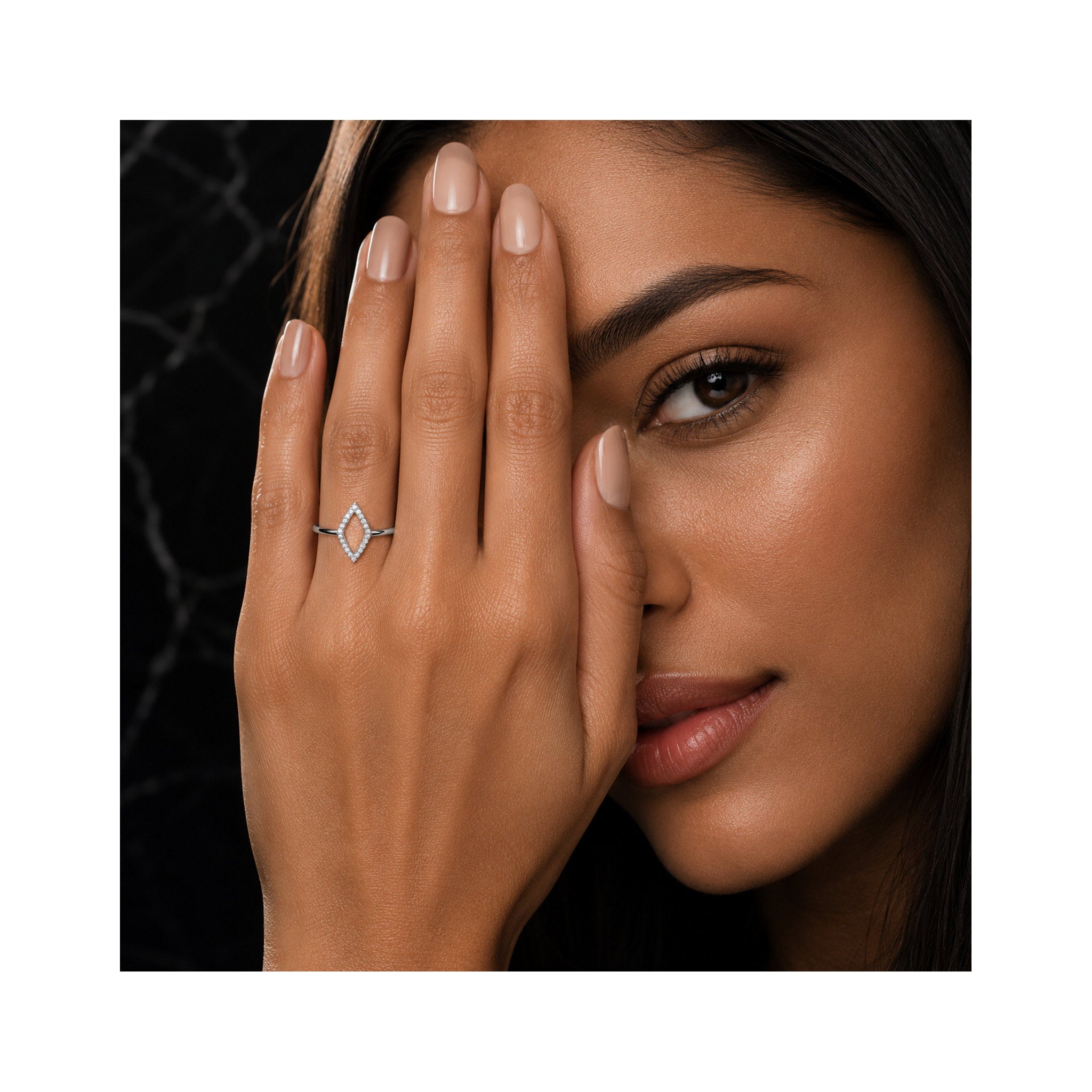 925 Sterling Silver Geometric Rhombus Pavé Zircon Ring