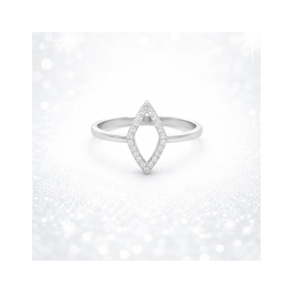 925 Sterling Silver Geometric Rhombus Pavé Zircon Ring