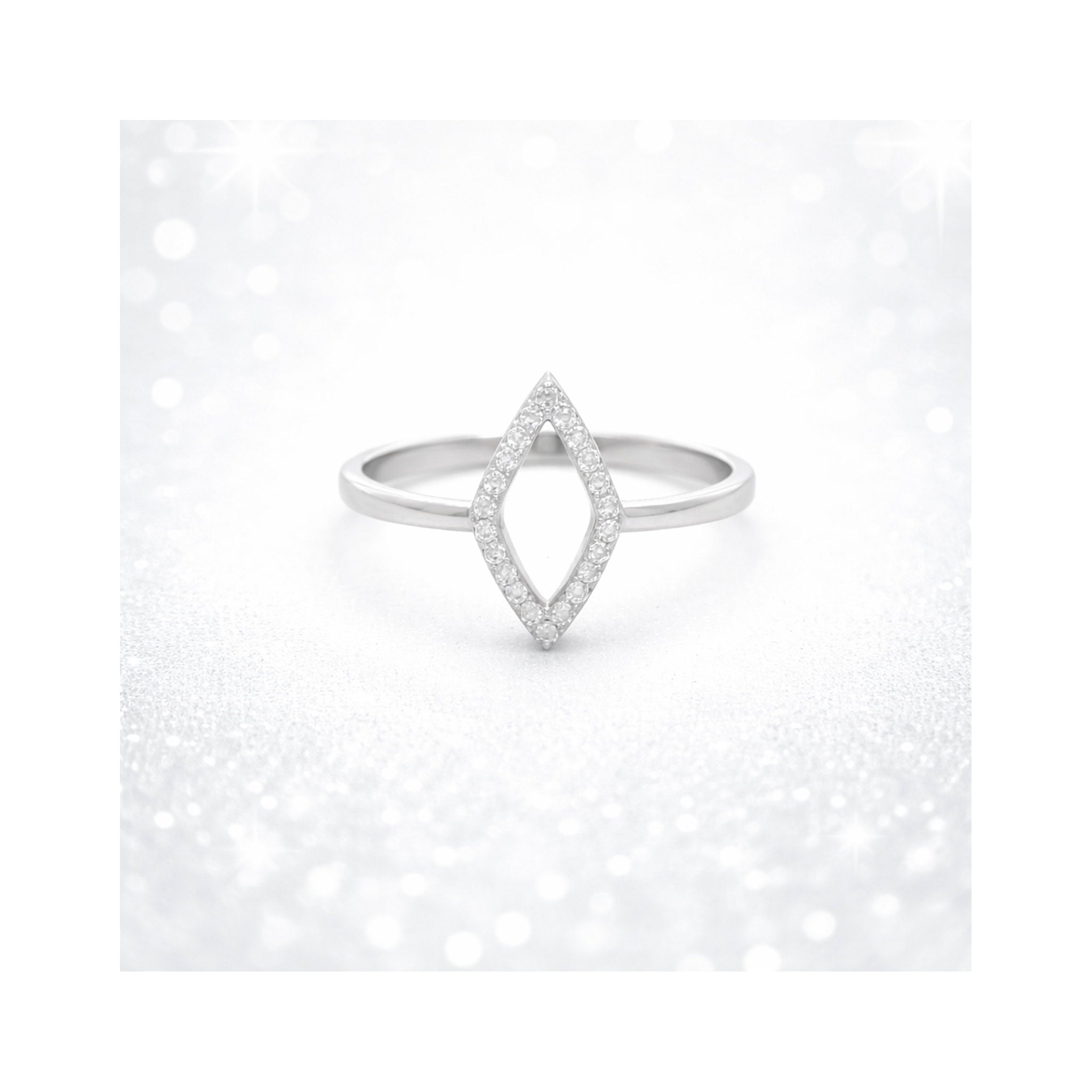 925 Sterling Silver Geometric Rhombus Pavé Zircon Ring