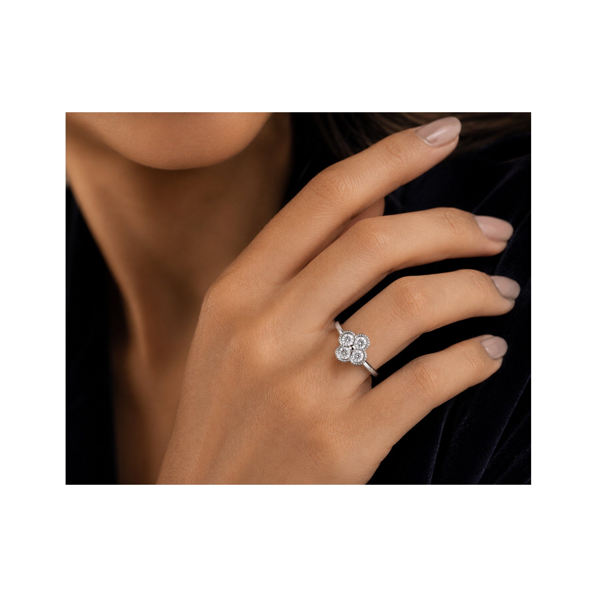 925 Sterling Silver Floral Clover Cluster Ring