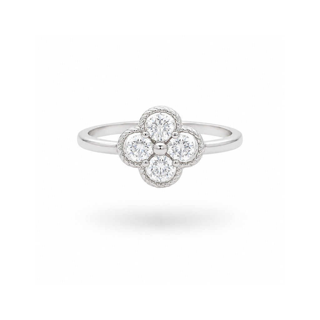 925 Sterling Silver Floral Clover Cluster Ring