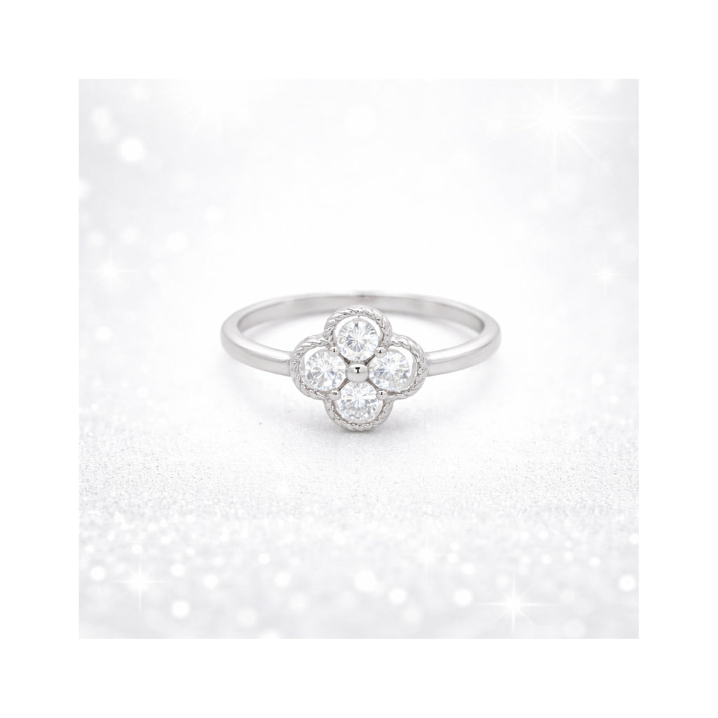 925 Sterling Silver Floral Clover Cluster Ring